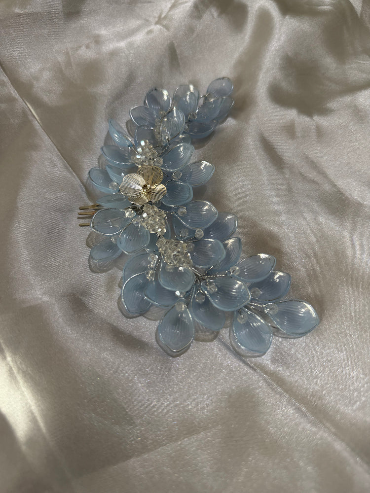 Elegant Blue Floral Beaded Hair Band – Crystal Flower Party Wear Hair Accessory for Women