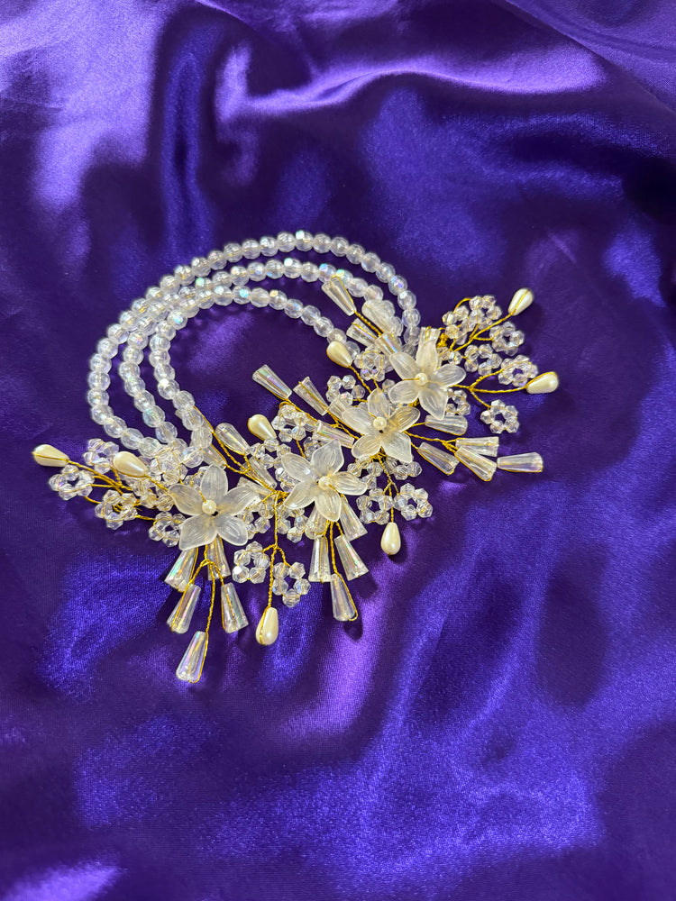 Floral Crystal & Pearl Hair Accessory – Elegant Bridal Hair Band for Weddings & Parties