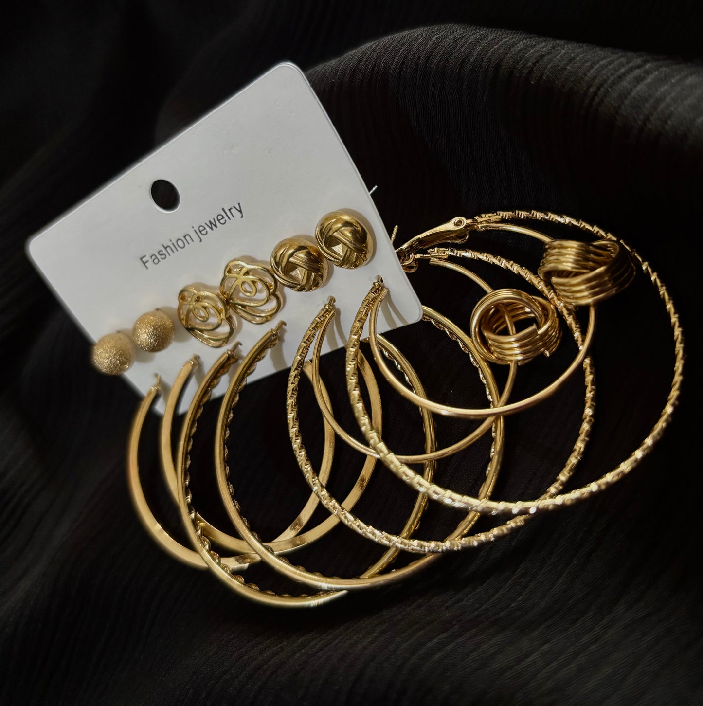 Trendy 6 Pair Gold Hoop & Stud Earrings Set – Textured Ball, Rose Design & Pattern Earrings for Women
