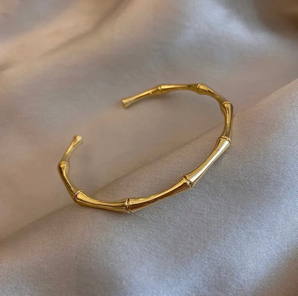 18K Gold Plated Bamboo Bracelet – Anti Tarnish Waterproof Stainless Steel Cuff
