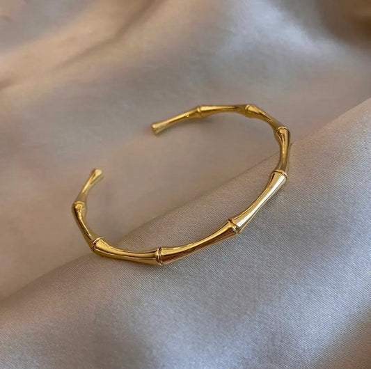18K Gold Plated Bamboo Bracelet – Anti Tarnish Waterproof Stainless Steel Cuff