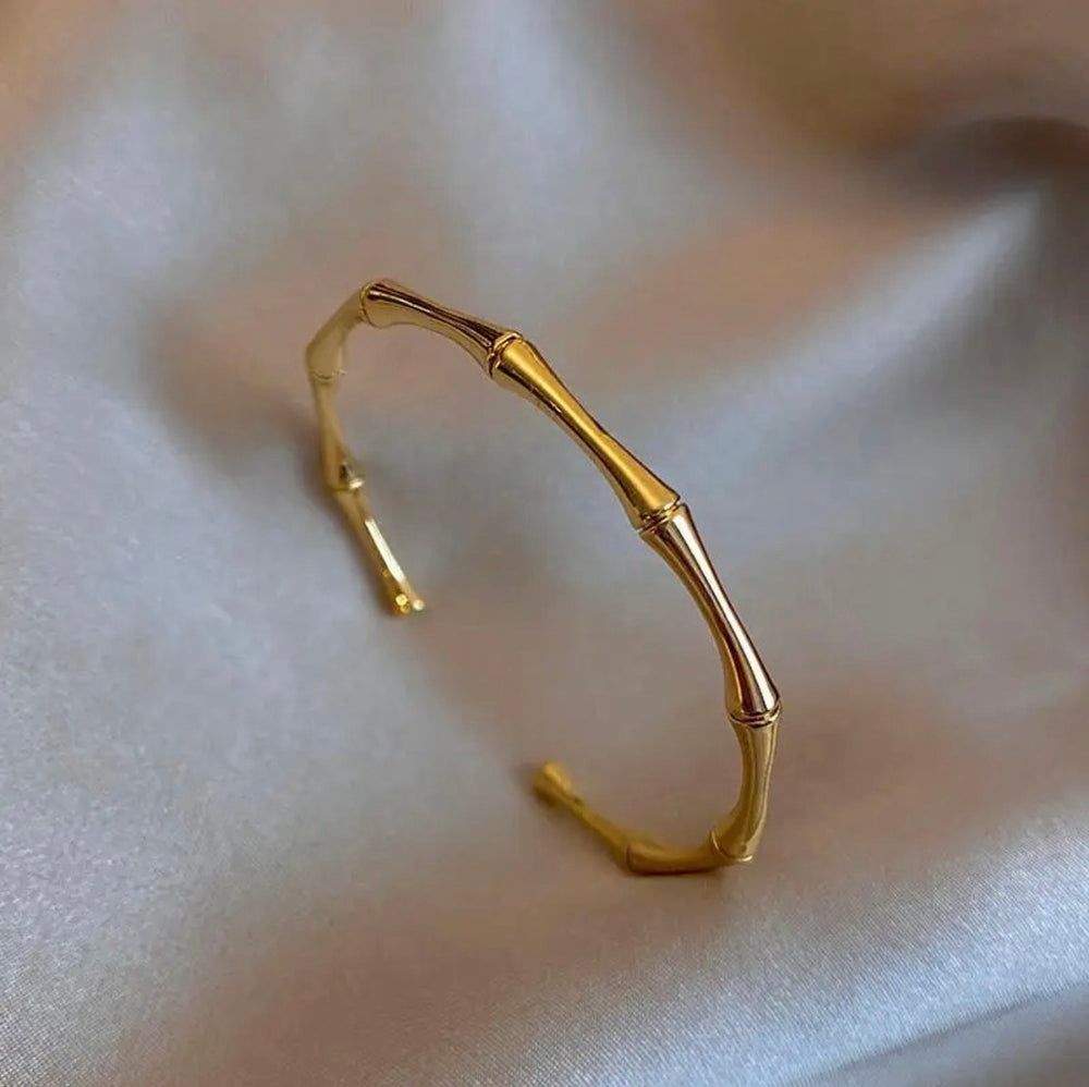 18K Gold Plated Bamboo Bracelet – Anti Tarnish Waterproof Stainless Steel Cuff