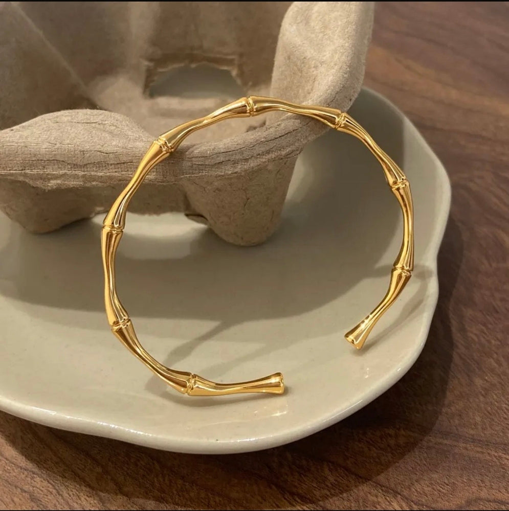 18K Gold Plated Bamboo Bracelet – Anti Tarnish Waterproof Stainless Steel Cuff