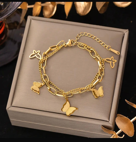 18K Gold Plated Anti Tarnish Butterfly Charm Bracelet | Waterproof Stainless Steel PVD Chain Jewelry