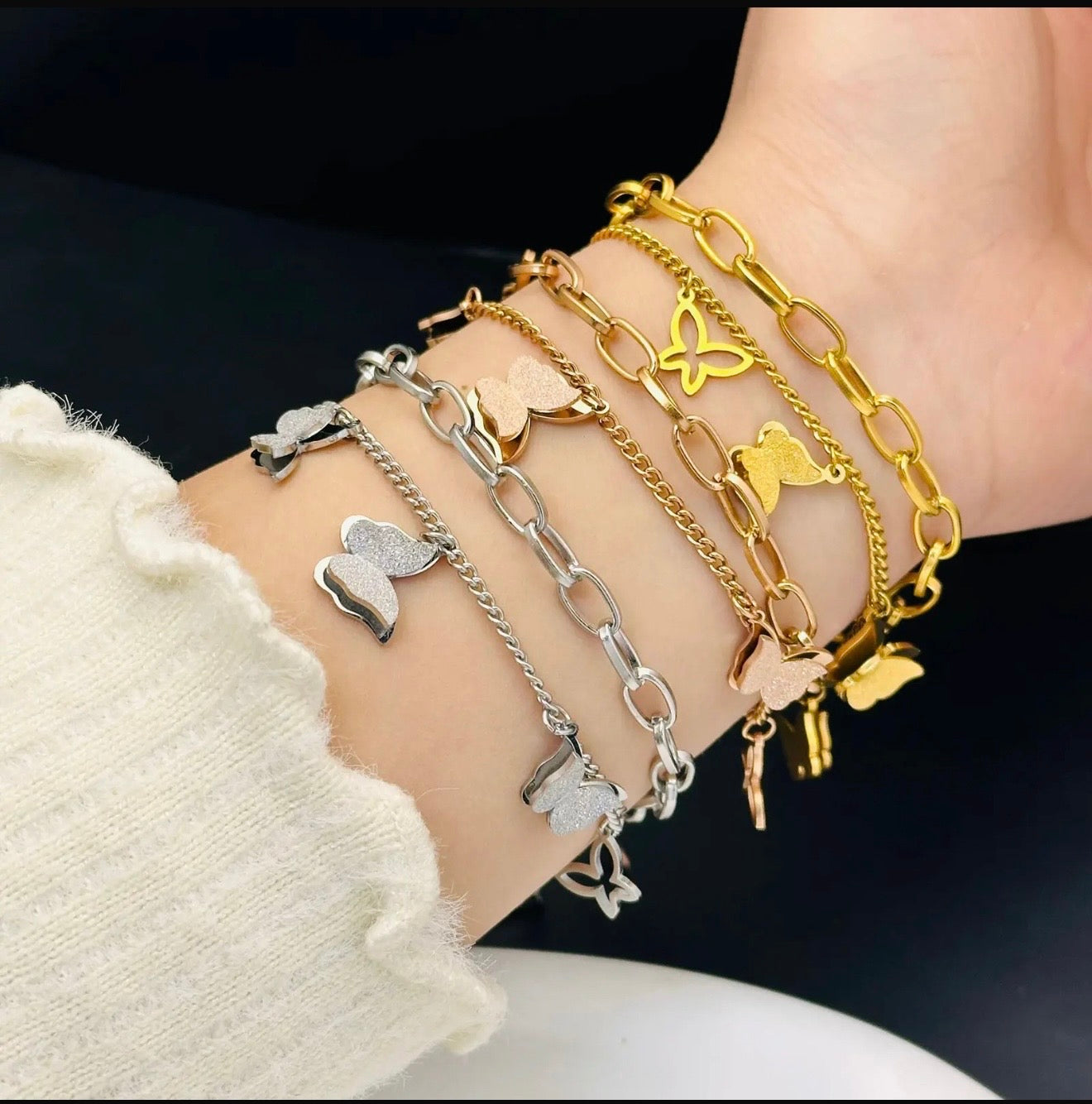 18K Gold Plated Anti Tarnish Butterfly Charm Bracelet | Waterproof Stainless Steel PVD Chain Jewelry