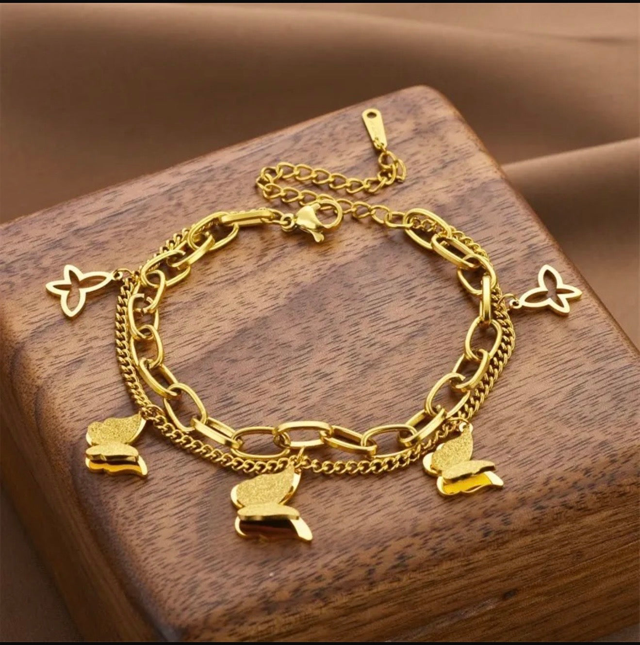 18K Gold Plated Anti Tarnish Butterfly Charm Bracelet | Waterproof Stainless Steel PVD Chain Jewelry
