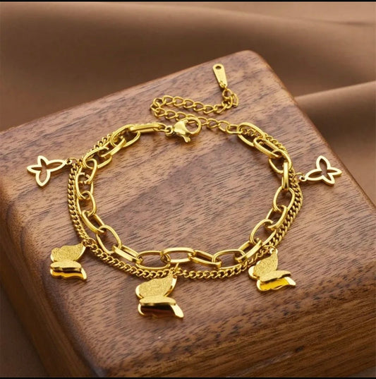 18K Gold Plated Anti Tarnish Butterfly Charm Bracelet | Waterproof Stainless Steel PVD Chain Jewelry