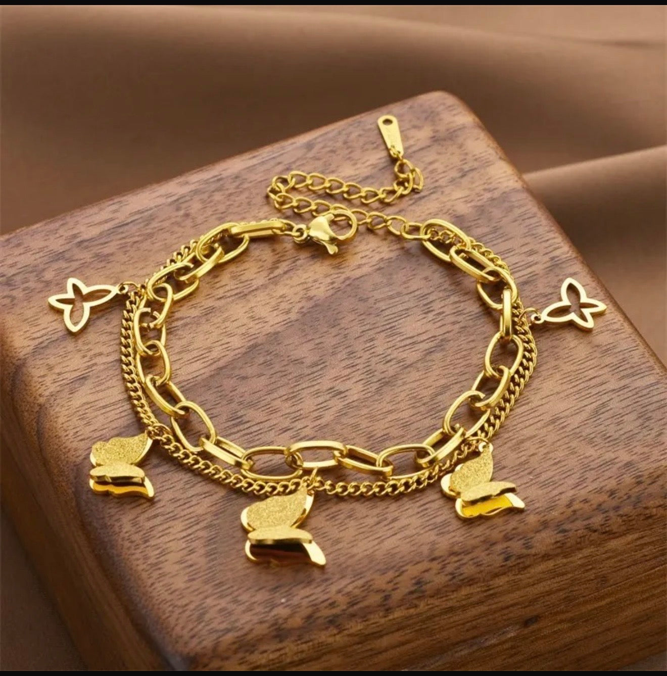 18K Gold Plated Anti Tarnish Butterfly Charm Bracelet | Waterproof Stainless Steel PVD Chain Jewelry