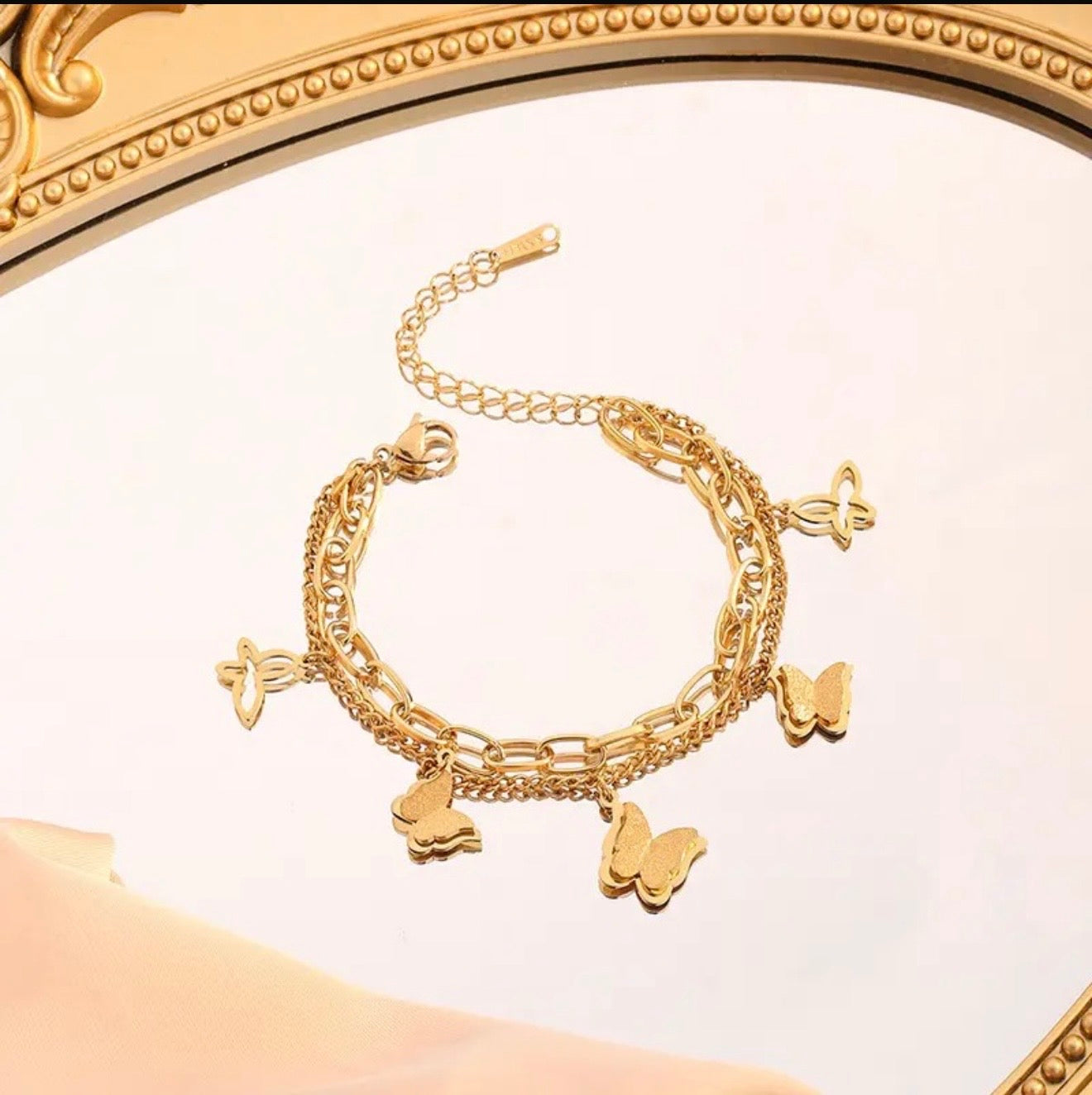 18K Gold Plated Anti Tarnish Butterfly Charm Bracelet | Waterproof Stainless Steel PVD Chain Jewelry