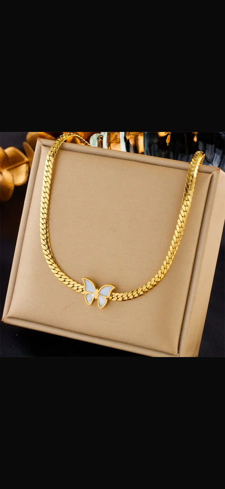 Anti Tarnish Gold Plated Butterfly Necklace for Women | Premium Cuban Chain Stainless Steel Necklace | Waterproof Trendy Jewelry